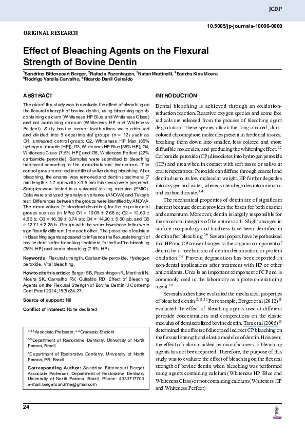(PDF) Effect of Bleaching Agents on the Flexural Strength of Bovine Dentin