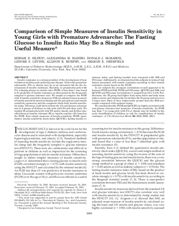 (PDF) Comparison of Simple Measures of Insulin Sensitivity in Young ...