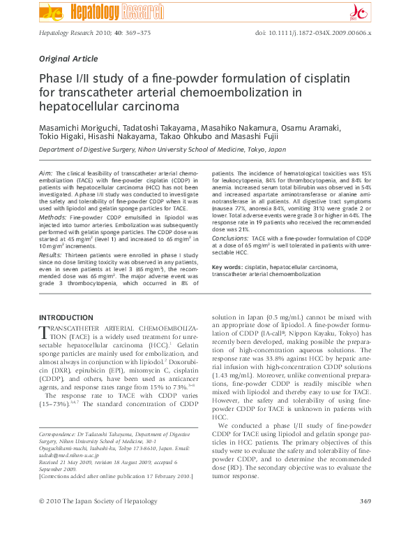 (PDF) Phase I/II study of a fine-powder formulation of cisplatin for ...