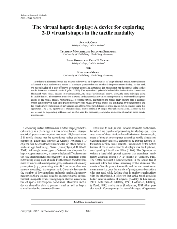 (PDF) The virtual haptic display: A device for exploring 2-D virtual ...