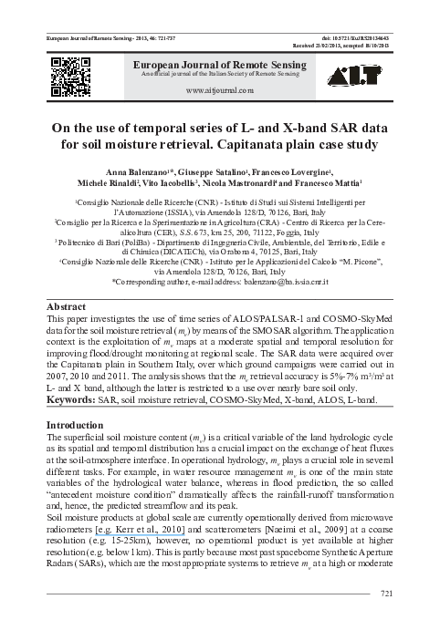 (PDF) On the use of temporal series of L-and X-band SAR data for soil ...
