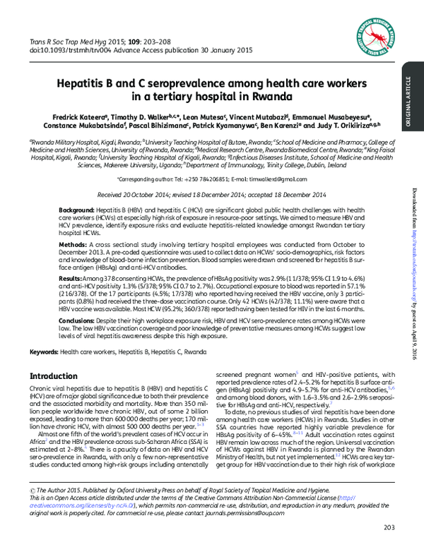 (PDF) Hepatitis B and C seroprevalence among health care workers in a ...