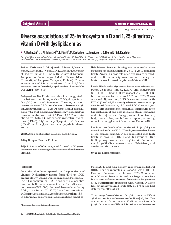 (PDF) Diverse associations of 25hydroxyvitamin D and 1,25dihydroxy