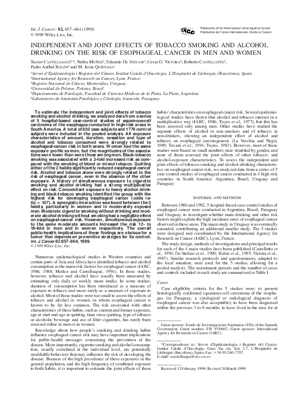 (PDF) Independent and joint effects of tobacco smoking and alcohol ...
