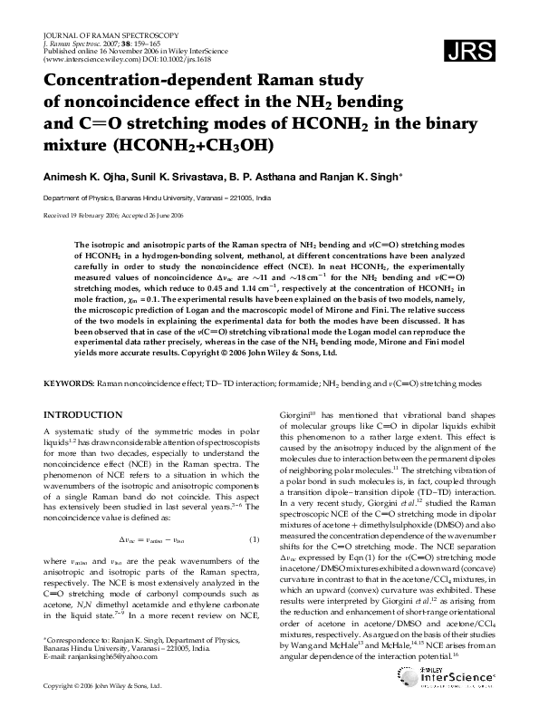 (PDF) Concentration-dependent Raman study of noncoincidence effect in ...