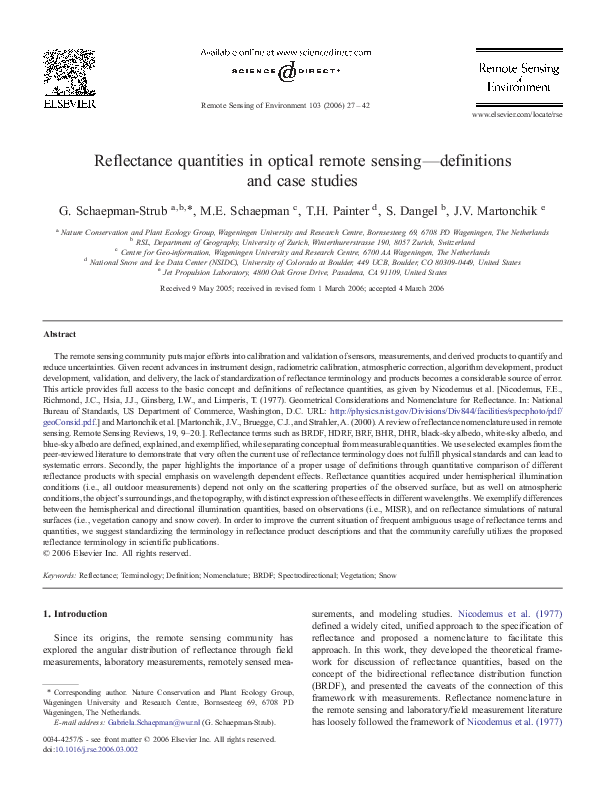 (PDF) Reflectance quantities in optical remote sensing—definitions and