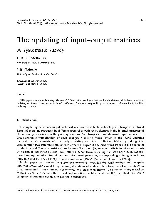 (PDF) The updating of input-output matrices a systematic survey