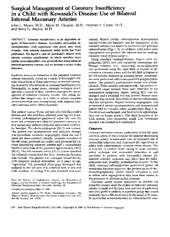 (PDF) Surgical Management of Coronary Insufficiency in a Child with ...