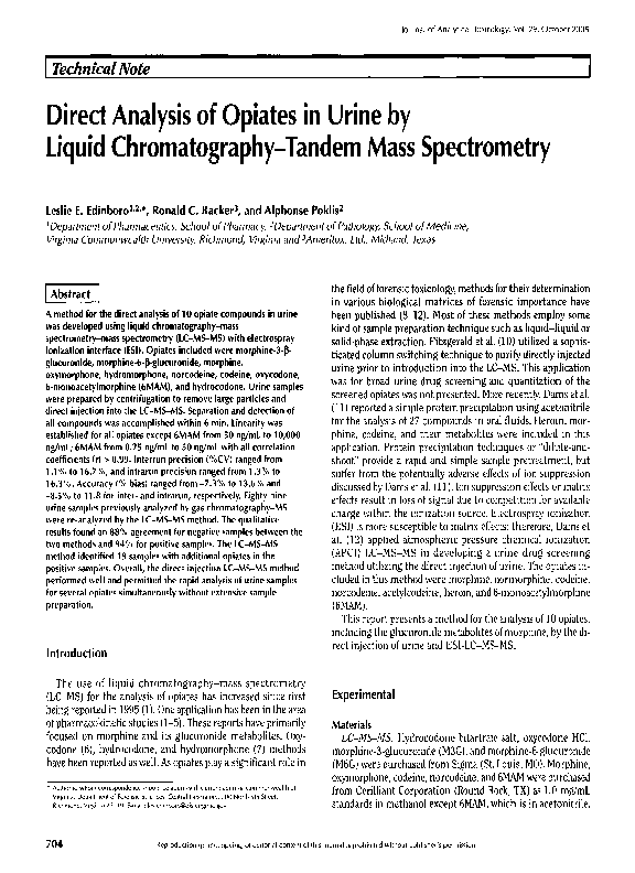 (PDF) Direct Analysis of Opiates in Urine by Liquid Chromatography ...