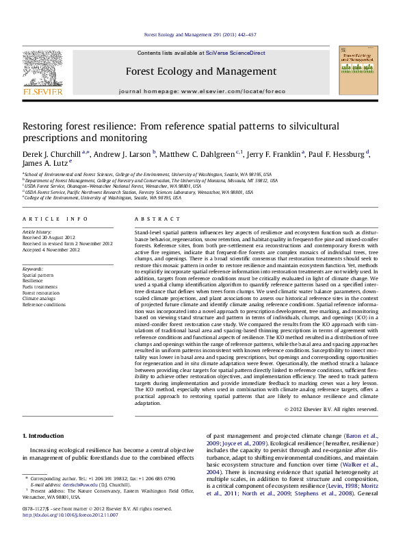 (PDF) Restoring forest resilience: From reference spatial patterns to ...