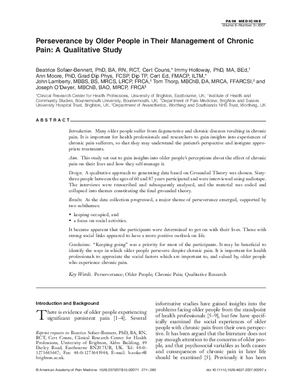 (PDF) Perseverance by Older People in Their Management of Chronic Pain ...