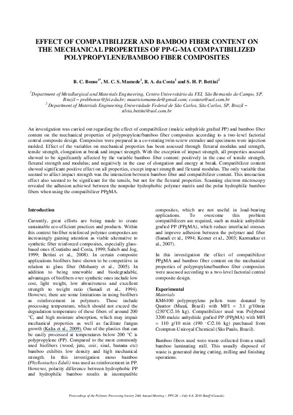 (PDF) Effect of Compatibilizer and Bamboo Fiber Content on the ...