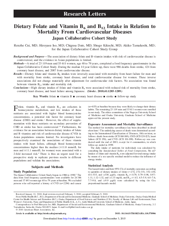 (PDF) Dietary Folate and Vitamin B6 and B12 Intake in Relation to ...