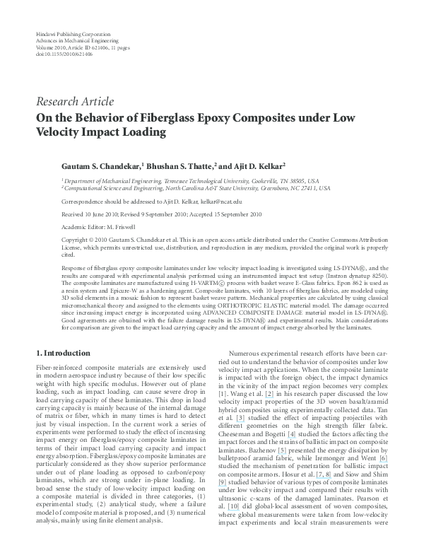 (PDF) On the Behavior of Fiberglass Epoxy Composites under Low Velocity ...
