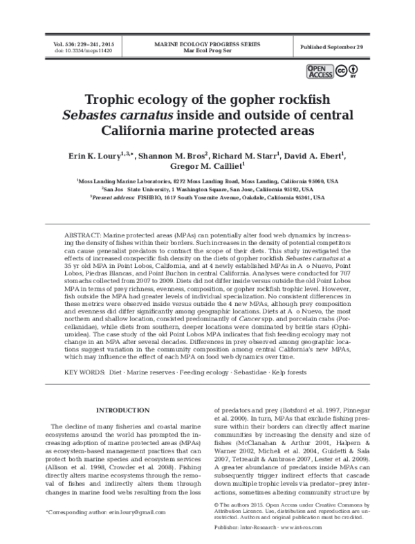 (PDF) Trophic ecology of the gopher rockfish Sebastes carnatus inside ...