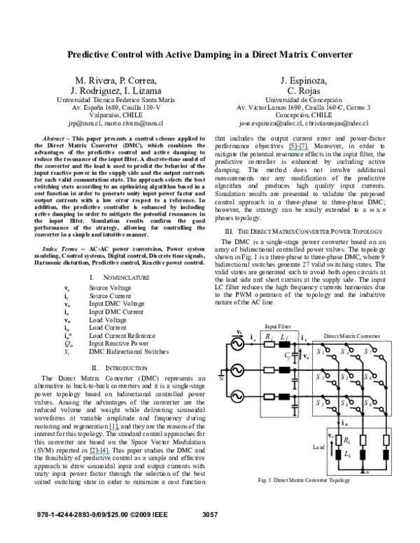 (PDF) Predictive control with active damping in a Direct Matrix Converter
