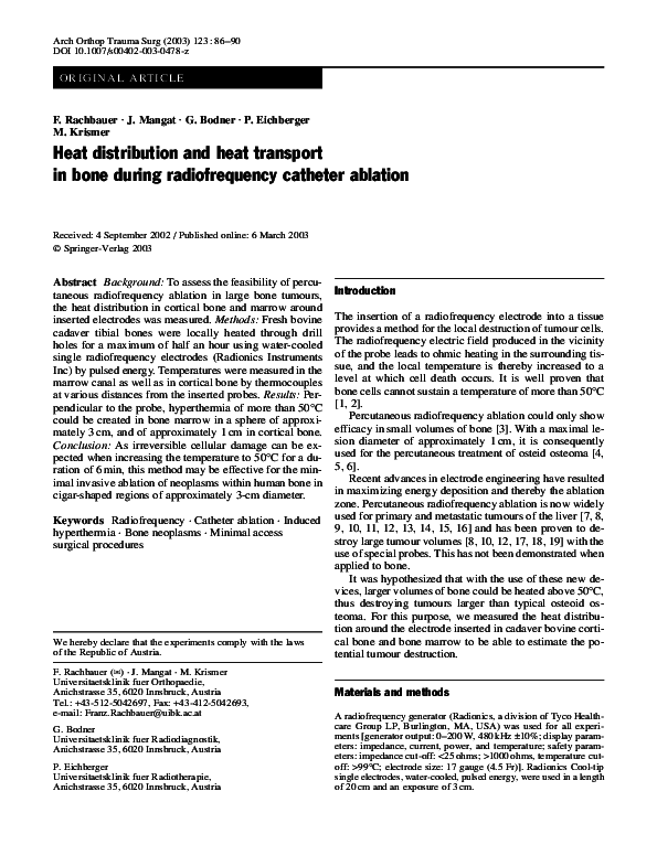 (PDF) Heat distribution and heat transport in bone during radiofrequency catheter ablation