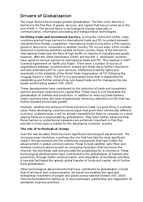 Globalisation drivers essay image