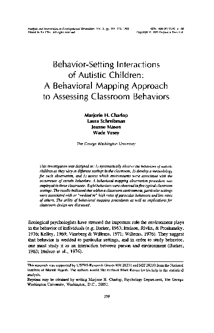 (PDF) Behavior-setting interactions of autistic children: A behavioral ...