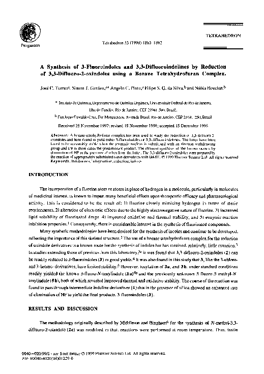 (PDF) A synthesis of 3-fluoroindoles and 3,3-difluoroindolines by ...