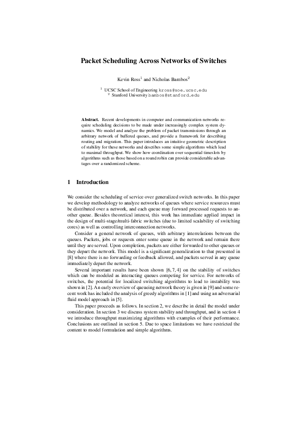 (PDF) Packet Scheduling Across Networks of Switches