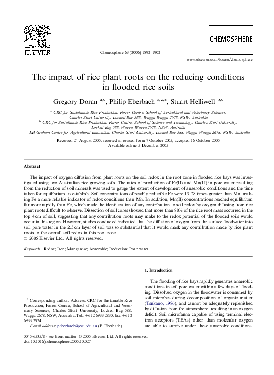 (PDF) The impact of rice plant roots on the reducing conditions in ...