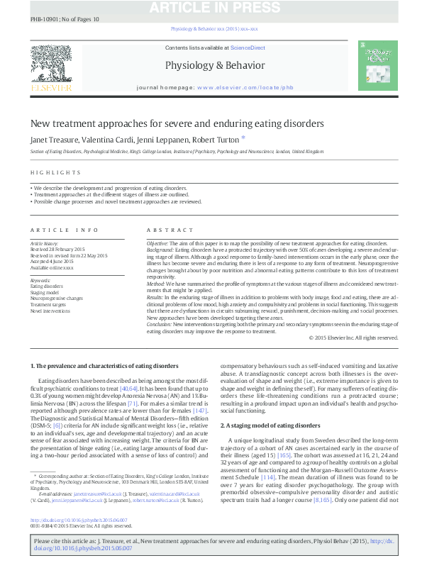 (PDF) New treatment approaches for severe and enduring eating disorders
