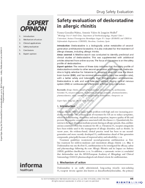 (PDF) Comparison of intranasal azelastine to intranasal fluticasone propionate for symptom