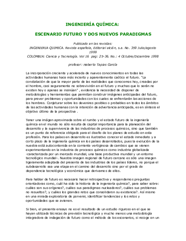 (DOC) INGENIERÍA QUÍMICA ESCENARIO FUTURO Y DOS NUEVOS PARADIGMAS Julieta Quinzio Academia.edu