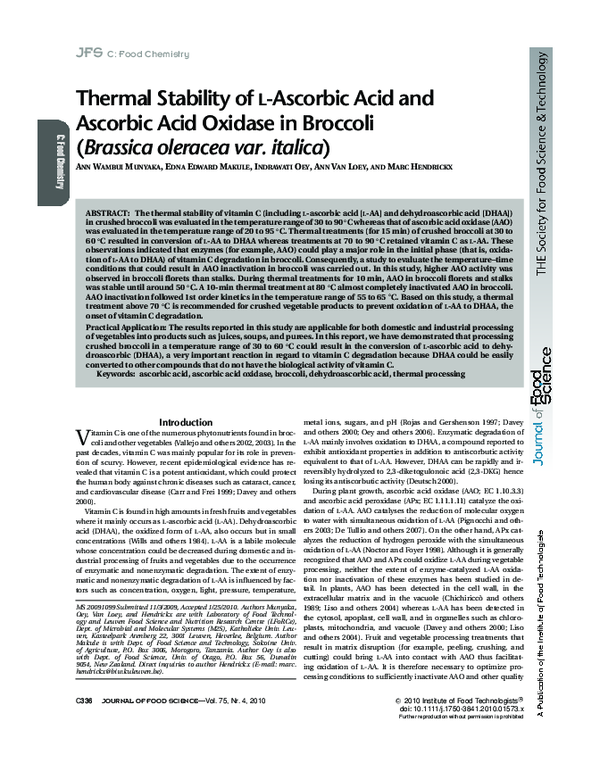 (PDF) Thermal Stability of l-Ascorbic Acid and Ascorbic Acid Oxidase in ...