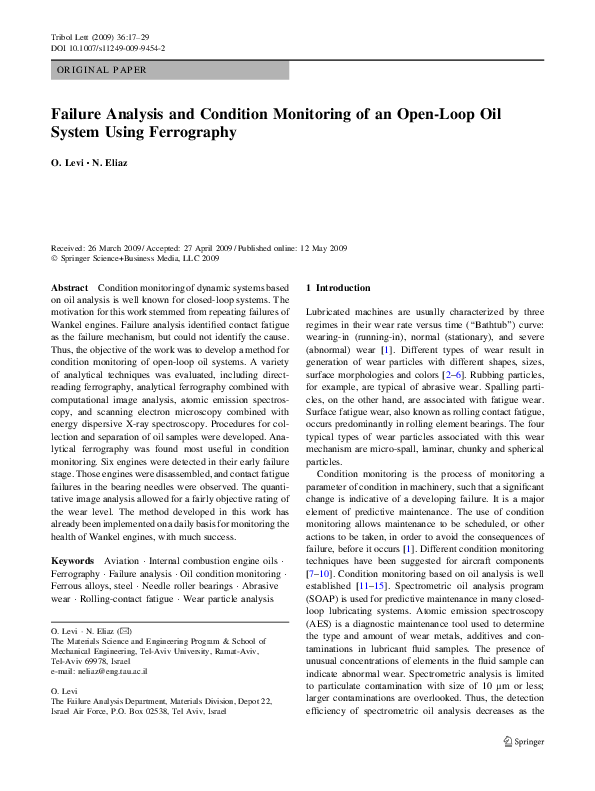 (PDF) Failure Analysis and Condition Monitoring of an OpenLoop Oil