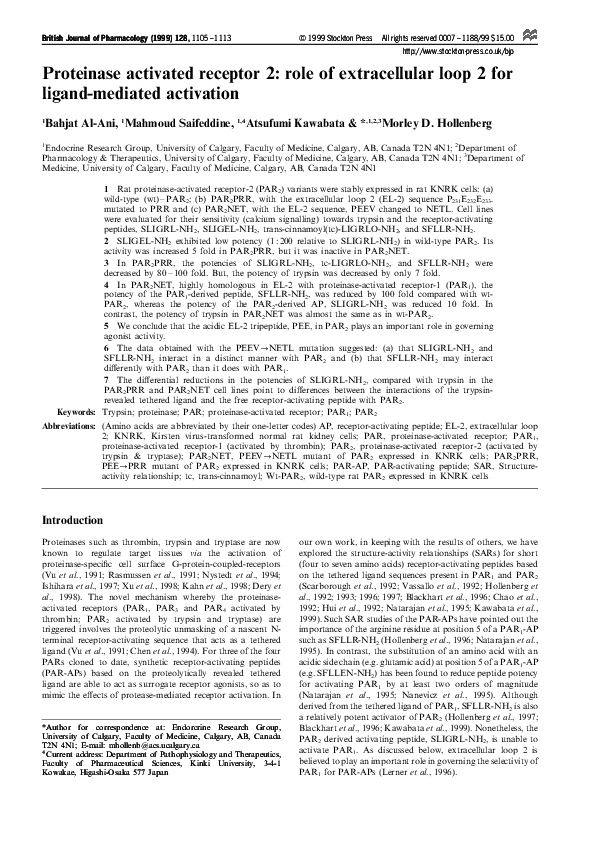 (PDF) Proteinase activated receptor 2: role of extracellular loop 2 for ...