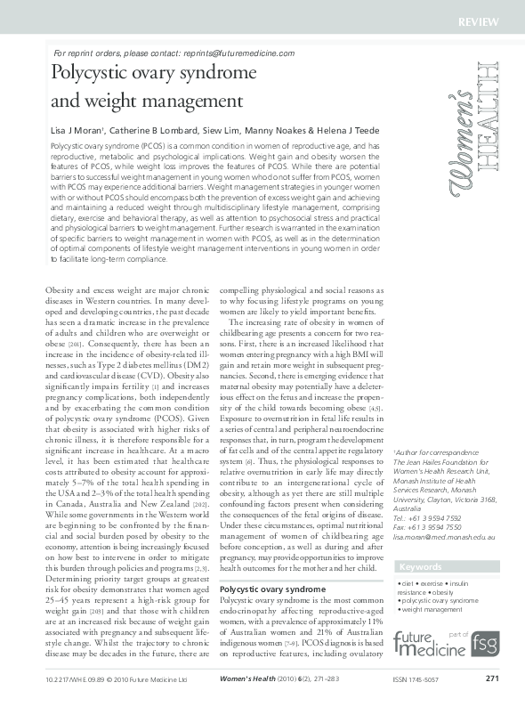 (PDF) Polycystic ovary syndrome and weight management