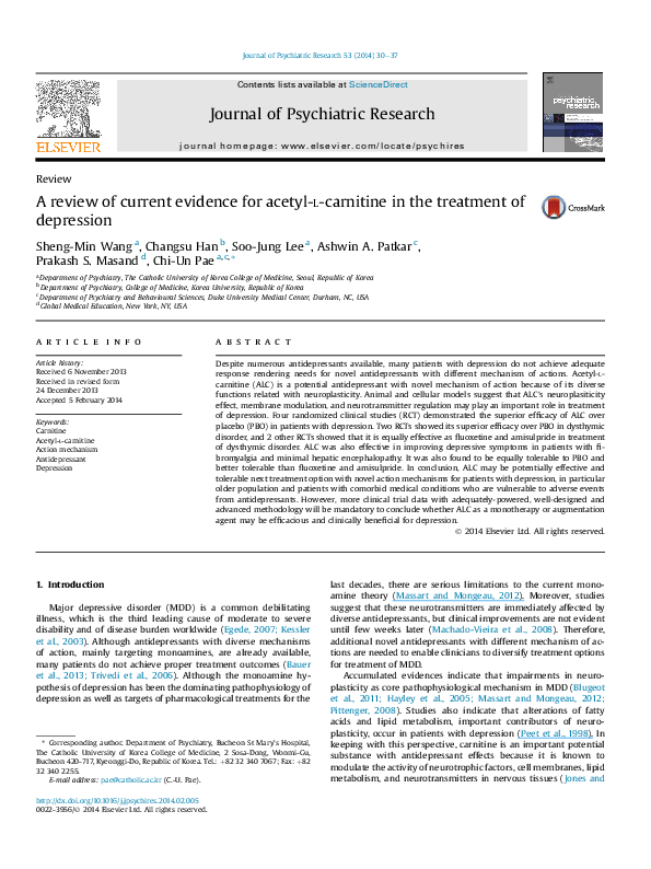 (PDF) A review of current evidence for acetyllcarnitine in the