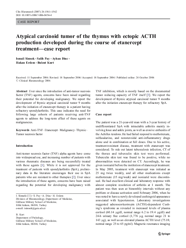 (PDF) Atypical carcinoid tumor of the thymus with ectopic ACTH ...