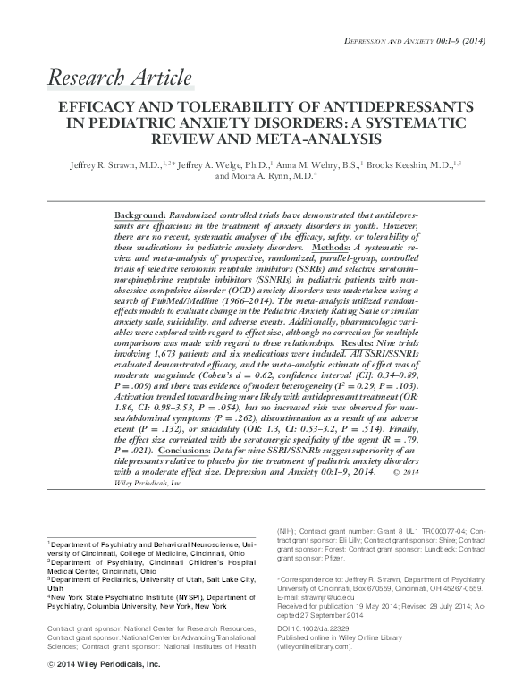 (PDF) Efficacy and tolerability of antidepressants for sub-threshold ...