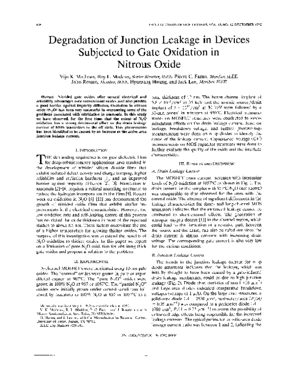 (PDF) Degradation of junction leakage in devices subjected to gate