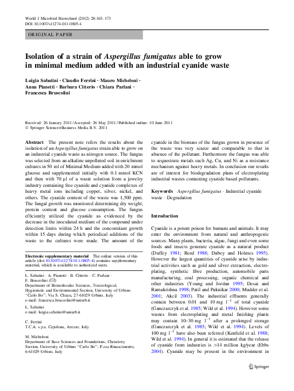 (PDF) Isolation of a strain of Aspergillus fumigatus able to grow in ...
