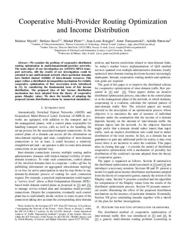(PDF) Cooperative multi-provider routing optimization and income ...