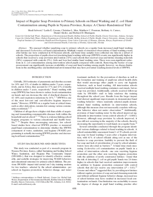 (PDF) Impact of Regular Soap Provision to Primary Schools on Hand
