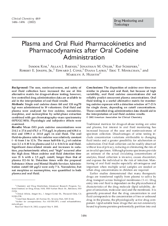 (PDF) Plasma and oral fluid pharmacokinetics and pharmacodynamics after ...