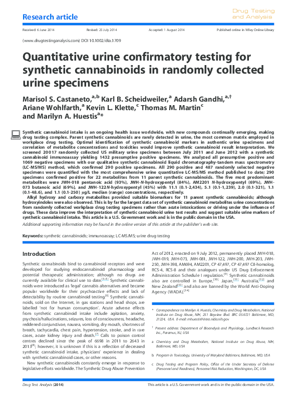 (PDF) Quantitative urine confirmatory testing for synthetic