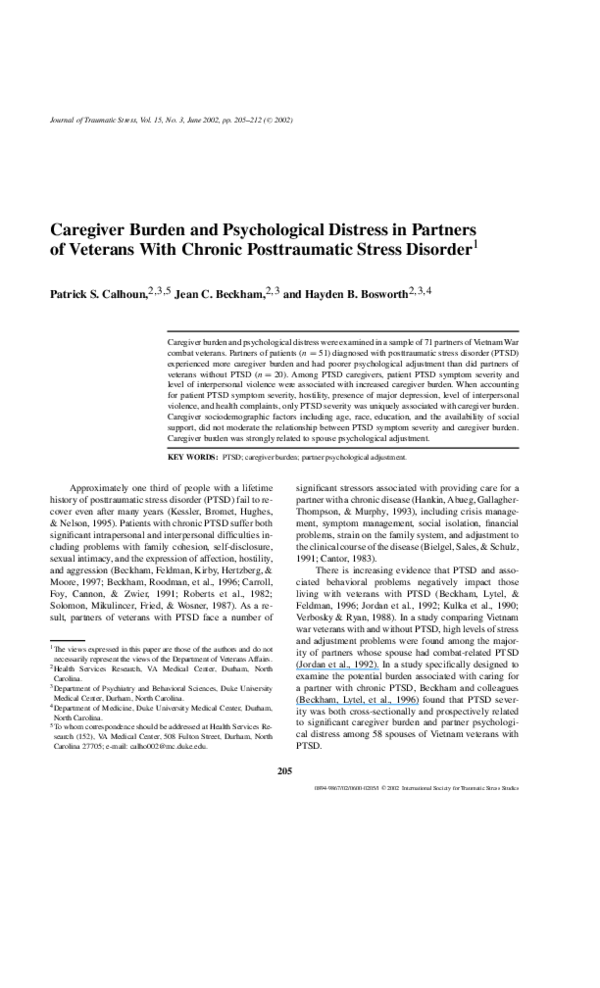 (PDF) Caregiver burden and psychological distress in partners of ...