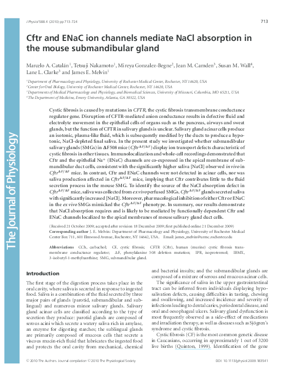 (PDF) Cftr and ENaC ion channels mediate NaCl absorption in the mouse ...