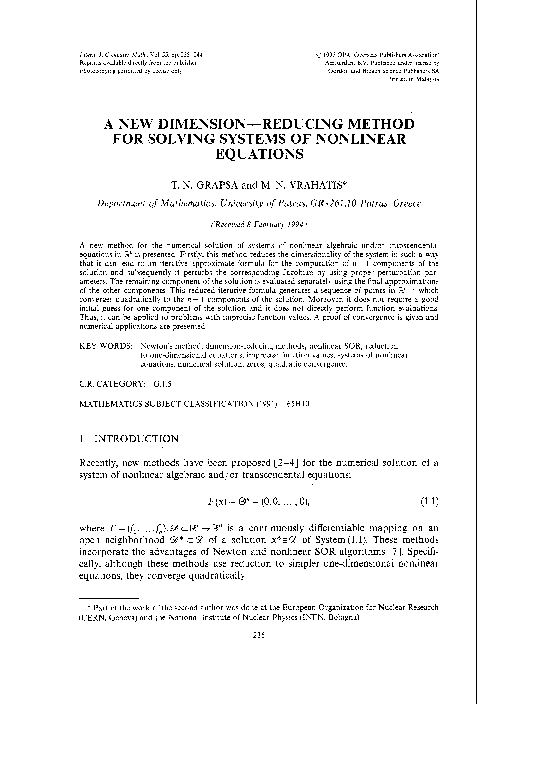 (PDF) A new dimension—reducing method for solving systems of nonlinear ...