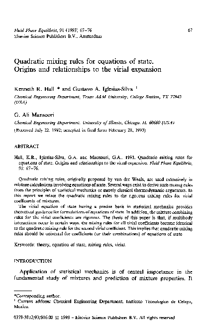 PDF) Quadratic mixing rules for equations of state