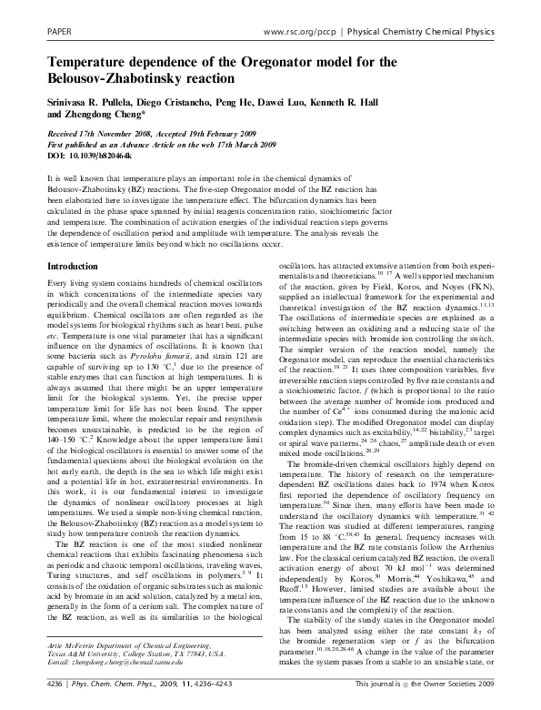 (PDF) Temperature dependence of the Oregonator model for the Belousov ...