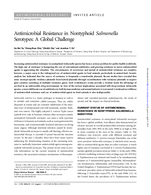 (PDF) Antimicrobial Resistance in Nontyphoid Salmonella Serotypes: A ...