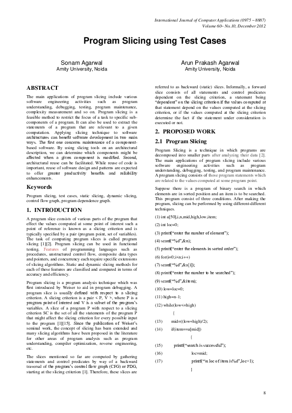 (PDF) Program Slicing using Test Cases