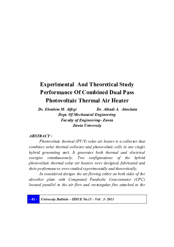 (PDF) Experimental And Theoretical Study Performance Of Combined Dual ...